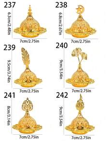 1PC/1Set Metal Incense Burner, Vintage Arabic Golden Burner Catcher Holder, Incense Backflow Burner Holder Ornaments, Incense Candle Holder Ash Catcher Bowl, Desktop Miniature, Home Decor, Room Decor, Tabletop Decor, Creative Home Aromatherapy Gift - Multicolor - View 4