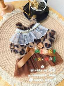 Christmas Leopard Print Thick Warm Mesh Studded Pet Cat Dog Dress - Multicolor - View 9