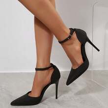 Women's Elegant Pointed Toe Stiletto Heels – Ankle Strap & Cutout Side Dress Pumps For Wedding, Party, Office & Daily Wear - 黑色 - 查看 3