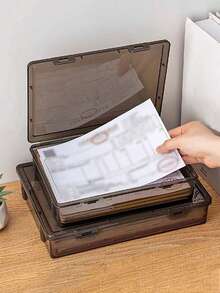 1pc/A4 Document Organizer Box, Office & Home Certificate, Important Document, Stationery, Card, File Storage Box, Pencil Case, School Supplies - Transparent Black - View 3