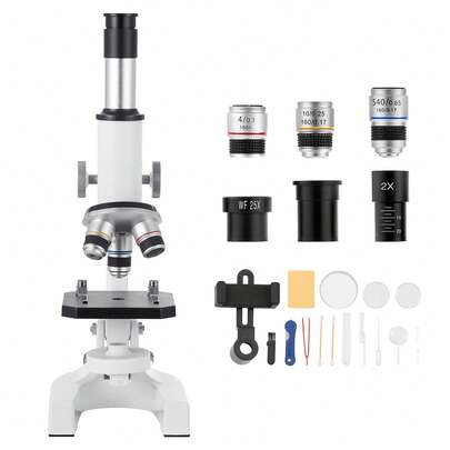 Microscopio para niños y adultos, microscopio compuesto profesional de 40X-2000X con adaptador para teléfono móvil y luz LED, para laboratorio, escuela, hogar, educación