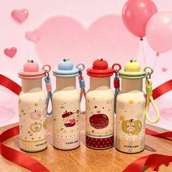 Cartoon Insulated Cup, Student Double Lid Straw Direct Drink 2-In-1, Highly Attractive, Stainless Steel Insulation, Cute Girl Portable Item, Double Lid Design, Stainless Steel Inner, Cartoon, Cute, Girl Style, Highly Attractive, Double Cup, Insulation, Portable, Leak-Proof, Student Water Cup, Back To School Gift, Travel, Stainless Steel, Portable, Shockproof