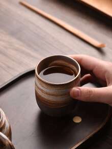 1个陶瓷办公窑烧手工水杯，可重复使用，仅限手洗，适合家庭和办公室使用，150毫升复古杯，中式茶具，咖啡爱好者的礼物 | 独特杯型设计 | 可重复使用的陶瓷 - 彩色 - 查看 8
