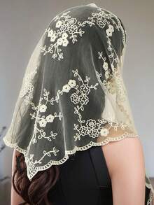 1 pieza Pañuelo triangular de encaje floral y sólido para mujer, velo de mantilla de encaje transparente y elegante minimalista, velo nupcial con adorno floral hueco, velo de boda estilo bohemio chic, versátil para fiesta, sesión fotográfica al aire libre, boda, accesorio de vestido - Multicolor - Ver 6