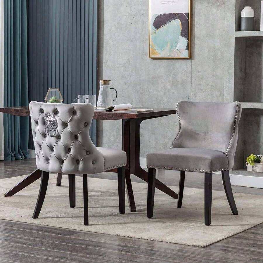 WAHSON OFFICE CHAIRS 2PCS Wahson Velvet Dining Chairs, Solid Wood Chair Chairs Chair For Restaurant - Grey - View 1