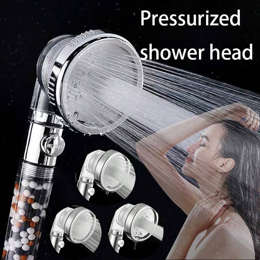 1个透明手持花洒，高压花洒，多种喷淋模式，一键关闭 - 銀色 - 查看 1