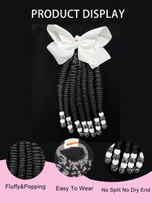 1pc Kids Braided Ponytails For Girls Box Braid Ponytail Hair Extension Synthetic With Bow And Beads In The End - Black - View 4