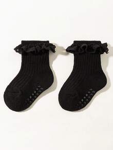 1/5/10 Pairs Baby/Toddler Girls Black & White Non-Slip Dot Socks, Classic Versatile Cute Lace Trim Socks, Minimalist Fashion Soft Breathable Moisture-Wicking Short Socks, Suitable For Holidays, Gifts, Daily Wear, Stage Performance, Campus Activities, Vacation - Multicolor - View 15