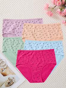 5 piezas Bragas de algodón de talla grande con estampado de letras y cintura alta cómoda - Multicolor - Ver 3