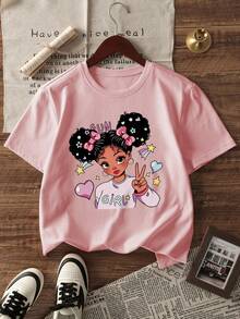 3件套女童休闲印花圆领短袖T恤，夏季学生童装 - 时尚女童印花T恤为每个孩子带来欢乐和幸福！ - 粉色 - 查看 3
