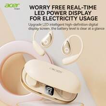 Acer OHR515 蓝牙耳机，带显示屏的耳挂式设计，充电盒，立体声无线耳机，降噪，低延迟，适合学习、商务、运动、骑行等场合佩戴，兼容智能手机、平板电脑、笔记本电脑，推荐的圣诞节和情人节礼物 - 米色 - 查看 10