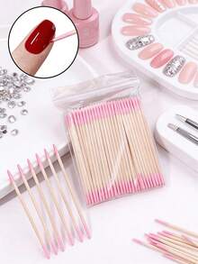25/100/200/300/400/500/600/800/1000-Piece Pack Of Double-Ended Nail Polish Remover Cotton Swabs, Small Pointed Double-Ended Eyebrow And Makeup Cleaning Tools, Approximately 100 Pieces Per Pack, Can Be Used For Wiping, Nail Care Products, Nails, Nail Polish Remover, Nail Care Tools, Back-To-School Supplies, Press-On Nail Care Tools, Long Pointed Wooden Sticks, Used For Cleaning Fingertips And Applying Glue, Suitable For Touching Up Eyeliner, Eyeshadow, Lipstick, Nail Care, Etc. (Pink And White) - 粉色 - 查看 3