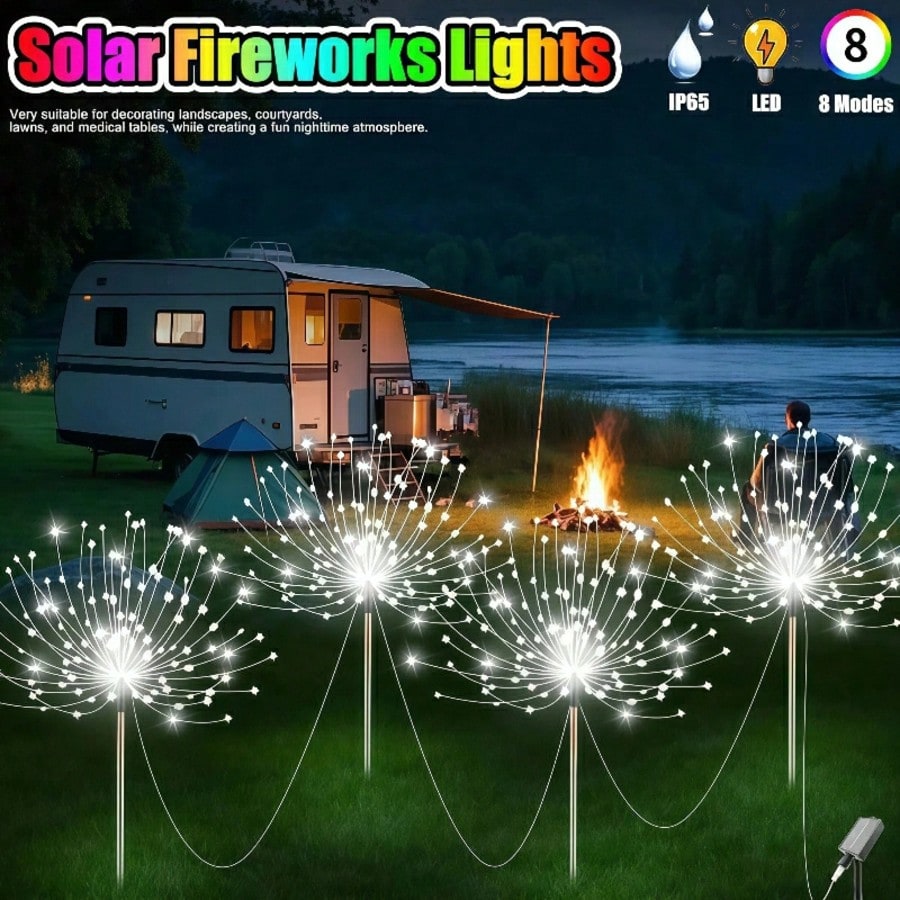Pieza/2 piezas/4 piezas Luces de fuegos artificiales solares para exteriores, impermeables con 8 modos de iluminación, 60-720 LED, luces de paisaje D