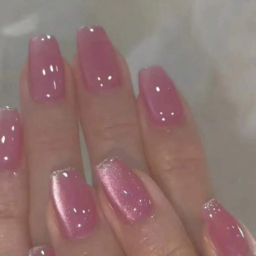 4 Boxes 96Pcs Short Squoval Press On Nails Cat Eye Magnetic Glitter Tip Press On Nails, Short Ballet Oval False Nails With Simple Front Glitter & Removable Design, Ready-To-Wear Fake Nails For Women & Girls, All Season Easy Apply Nail Stickers For Daily, Party, Date.Nail Supplies,Press On Nails Acrylic,Summer,Nail Kit,Christmas. - 粉紅色224 - 查看 1