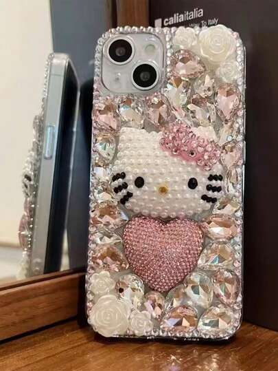  Sanrio Brand Licensed, One Luxury Blingy Studded 3D Hello Kitty Bow, 3D White Camellia, Heart Design, Compatible With Iphone 17 Pro Max, 16 Pro Max, 15 Pro Max, 14, Korean Style KT New Model 13, Fashionable Niche 12, Viral 11, 15 Pro Shockproof 14 Pro Protective Case (Factory Direct Quality Assured)