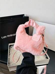 1 Piece Fairy 毛绒包手提包女时尚单肩斜挎包秋冬毛绒包百搭网红信封吊牌包，时尚毛绒手提包，女士毛绒斜挎包，圣诞礼物 - 彩色 - 查看 15