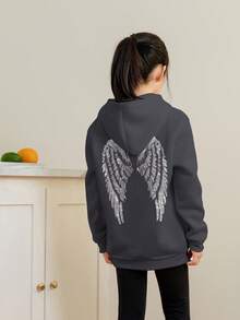 1pc Tween Girls Casual Printed Pullover Sweatshirt, Thermal Lined, Long Sleeve, Autumn/Winter - Dark Grey - View 2