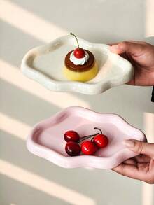1 pieza Plato de cerámica con diseño de nube estilo INS, vajilla de alta calidad, apto para desayuno, postre, fruta - Multicolor - Ver 4