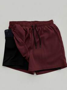 Demolart Modas 2-In-1 Dry Fit Compression Shorts With Cell Phone Pocket And Towel Holder | Men's Athletic Shorts | Christmas Gift, New Year's, Carnival - Màu Tím - Xem 1