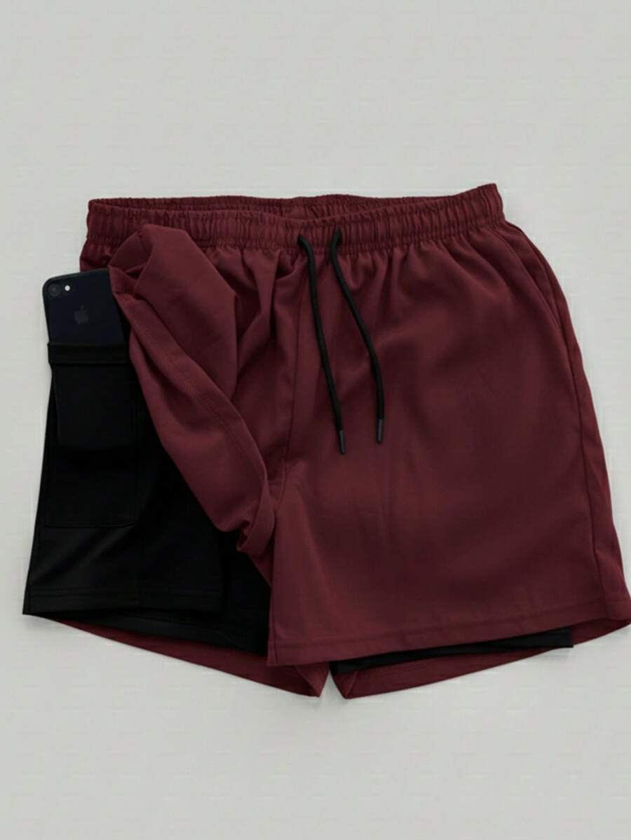 Demolart Modas 2-In-1 Dry Fit Compression Shorts With Cell Phone Pocket And Towel Holder | Men's Athletic Shorts | Christmas Gift, New Year's, Carnival - Màu Tím - Xem 1