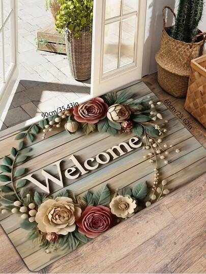 1pc Wood Grain Floral Pattern Doormat, Printed Carpet, Suitable For Bathroom, Kitchen, Living Room, Bedroom Or Entryway, Pet Carpet, Home Decor