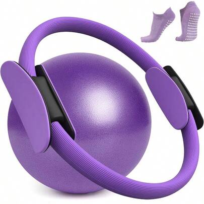 CHOICE Pilates Kit Casa Incluye Aro Pilates 25PulgadaPelota Pilates Pequeña y 1 Paar Calcetines de Yoga Anillo y Pelota Chica 25cm de Yoga para Tonificar Los Músculos de Brazos y Muslos