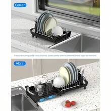 DAYONE Escurridor de Trastes Extense soe Fadero - Organizador de Acero Inoxidable con Base Austable para Secar Platos y nsilios - PequeñoExtensibleNegro - Ver 5