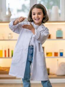 Bata De Laboratorio Escolar Infantil y Juvenil Gabardina 80% Algodón Tallas 4 A 16 + - Blanco - Ver 3