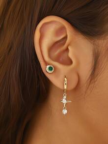 1 par/2 piezas de pendientes de mujer, con circonita verde incrustada, elegantes y con estilo para uso diario, reuniones y fiestas - Multicolor - Ver 7