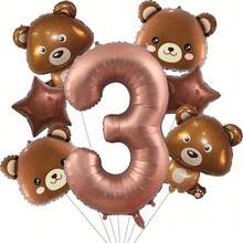 Set de 7 globos de número de aluminio con forma de oso marrón de 40 pulgadas, del 1 al 9, para decoración de fiestas de cumpleaños - Multicolor - Ver 7