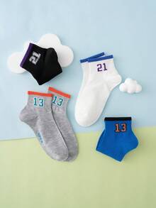 4双男童纯色运动学生袜，带数字图案 - 彩色 - 查看 3