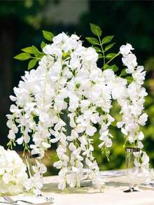 12pcs 110cm Artificial Wisteria Vine Branches With Silk Flowers, White Artificial Wisteria Flowers/Plants, White Room Decor, Fake Hanging Floral, Suitable For Home, Garden, Outdoor Ceremony, Wedding Arch Floral Decor, Spring, Summer, Tabletop Garden Decoration