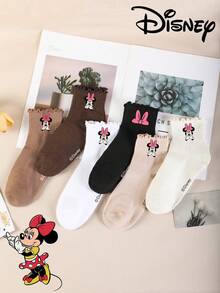 Disney 1 Pair/6 Pairs/12 Pairs Women's Lace Trim Ankle Socks - Mickey Pattern Lace Trim Ankle Socks, Casual Ankle Socks, Versatile Style, Suitable For Daily Wear And As Holiday Gifts - Multicolor - View 1