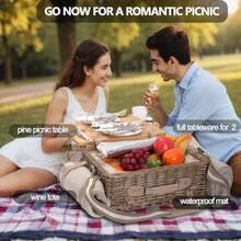 Juego de cestas de picnic de mimbre multifuncional para 2 personas con manta y mesa de picnic juego de picnic aado con vajilla completa para acampar al aire última intervensión parejas de flores - Floresconmantaymesapara2 - Ver 5