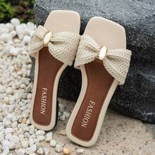 Women's Summer New Fashion Versatile Square Toe Flat Sandals, Beach Slippers, Comfortable Outdoor Beige Shoes - Beige - View 5
