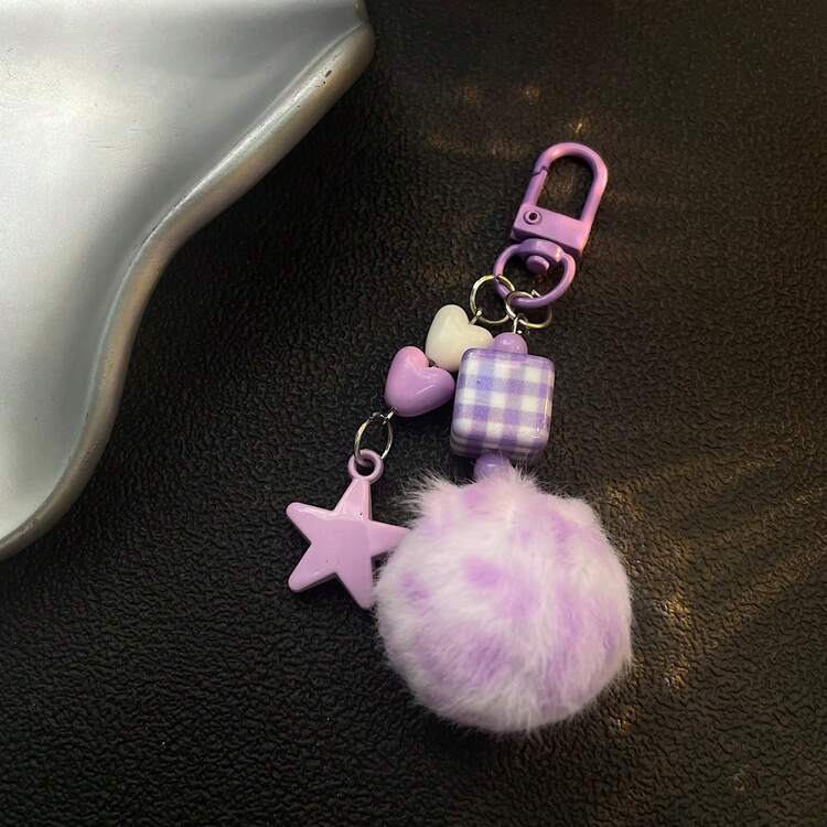 Llavero con pompón con estampado de leopardo en forma de corazón, dije con forma de estrella para bolso, colgante para funda de auriculares, regalo ideal para mejores amigas - Multicolor - Añade 5