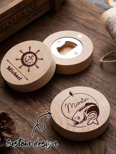 Customized Bamboo Round Bottle Opener, Personalized Wooden Bottle Opener Doubles As Fridge Magnet, Customized Wedding Bottle Opener, Customized Engraved Wooden Beer Bottle Opener, Groomsman Gift, Party Favor, Housewarming Gift, Multifunctional, Decorative, Reusable, Elegant And Fashionable