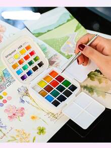 一套16色固体水彩颜料，便携式水彩颜料套装，适用于素描、手绘、涂鸦和绘画