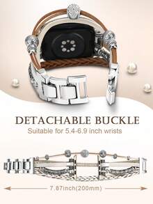 1件白色人造皮革錶帶配銀色金屬扣，適用於 41mm、40mm、38mm、45mm、44mm、42mm、49mm，女性波希米亞風多層纏繞手鍊錶帶，適合 Series Ultra 10、9、8、7、6、5、4、3、2、1、SE - 銀色 - 查看 5