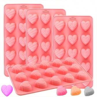 1/4pcs Silicone Heart-Shaped Candy Molds, Valentine's Day Chocolate Molds, Heart-Shaped Cake Decorating Molds, Baking Tools For Making Chocolates, Candies, Gummies, Resin, Mini Cake Decorations, Etc. Valentine's Day Molds, Resin Crafts, Candy Making, Holiday Baking, Themed Dessert Molds, BP-Free Silicone, Flexible Molds, Candy Making Supplies, Party Planners, Gift Makers.