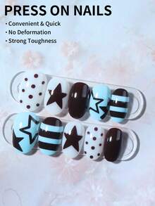 Bộ 24 miếng dán móng tay hình ngôi sao oval ngắn, thiết kế kiểu Pháp, vừa vặn hoàn hảo, bộ móng giả acrylic, bao gồm: 1 miếng gel dẻo và 1 dũa móng, kiểu móng Pháp, phù hợp cho phụ nữ và bé gái sử dụng hàng ngày, dự tiệc và các dịp khác. - Nhiều màu - Xem 2