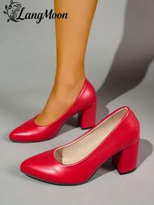 LangMoon 2026 新款闪亮亮片粗跟高跟鞋 - 舒适百搭性感设计，闪亮亮片打造欧美风性感时尚，适合派对、聚会、夜生活和休闲时尚装扮，优质柔软鞋垫，穿着舒适不勒脚，女士高跟鞋，适合婚礼季和各种节日穿着。 - 大紅-光面 - 查看 7