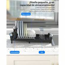 DAYONE Escurridor de Trastes Extense soe Fadero - Organizador de Acero Inoxidable con Base Austable para Secar Platos y nsilios - PequeñoExtensibleNegro - Ver 6