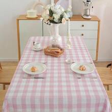 Checkered Tablecloth Rectangle Cotton Linen Fabric Gingham Table Cloth Buffalo Plaid Table Cover With Tassel Wrinkle Free Washable For Kitchen Dining Picnic, Pink And White, 55X90'',55inchx90inch(Rectangular),Pink - 粉紅色的 - 查看 3