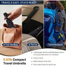 Travel Auto Open Close Windproof LightWeight Unbreakable Umbrellas - Marco negro de 8 costillas - Ver 2