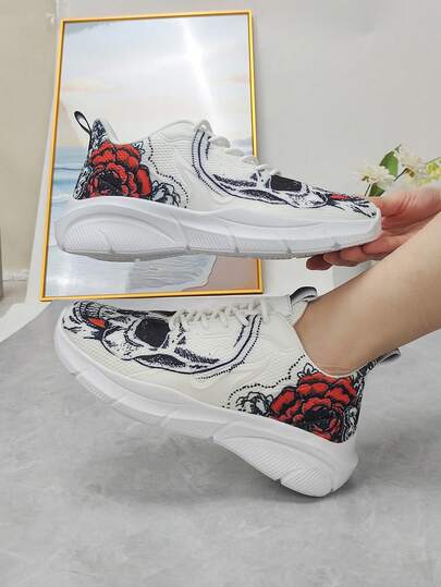 女士图案休闲运动鞋，休闲布面系带女士休闲运动鞋，适合健身房，四季皆宜