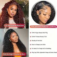 30 Inch 250% Density Water Wave Lace Front Wigs Human Hair 13x6 HD Gluelees Wig Human Hair 100% Brazilian Virgin Human Hair Deep Curly Lace Front Wigs Transparent HD Lace Frontal Wigs Deep Wave Real Human Hair Wigs Pre Plucked Bleached Knots With Baby Hair Natural Color - Natural Black - 查看 5