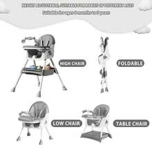 Piorlado Adjustable Height Children's High Chair  Portable Foldable Baby High Chair With Large Antislip Pad & Toy Rack Easy To Clean Feeding For Babies Infants Toddlers - Grey - View 3
