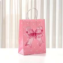 6pcs Pink Bow Theme Party Gift Bags - Elegant Paper Gift Bags With Handles, Suitable For Weddings, Bridal Showers, Birthdays And Special Occasions, Decorated With Pink Bows, Stars And Geometric Patterns, Wedding Party Favors | Dreamy Bow Design | Sturdy Handles Bags, Bridal Shower Gifts - Multicolor - View 6