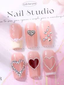 Bộ 12 món trang trí móng tay màu bạc, chủ đề Ngày Valentine, hình trái tim rỗng đính kim sa, đá rhinestone, ngọc trai, bi thép nhỏ, bộ trang trí móng tay tự làm, thiết kế móng tay, trang sức móng tay, đá quý móng tay. - Nhiều màu - Xem 6